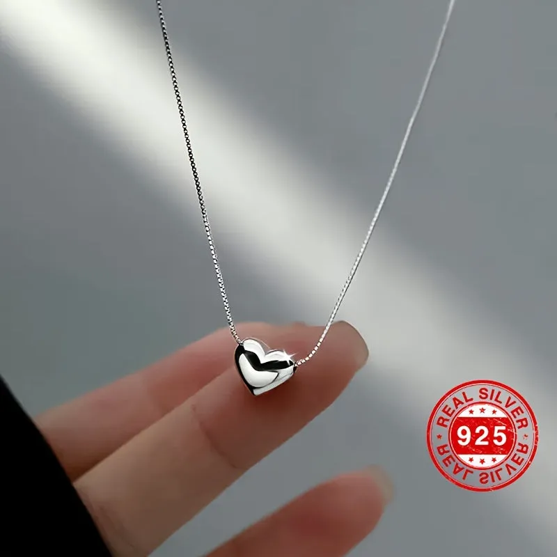 925 Sterling Silver Mini Love Heart Pendant Necklace Simple Style Neck Chain Jewelry Decoration