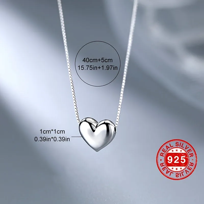 925 Sterling Silver Mini Love Heart Pendant Necklace Simple Style Neck Chain Jewelry Decoration