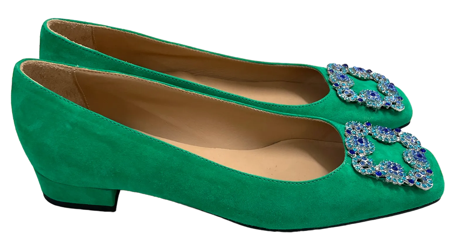 Ann Mashburn Buckle Shoe in Green Suede