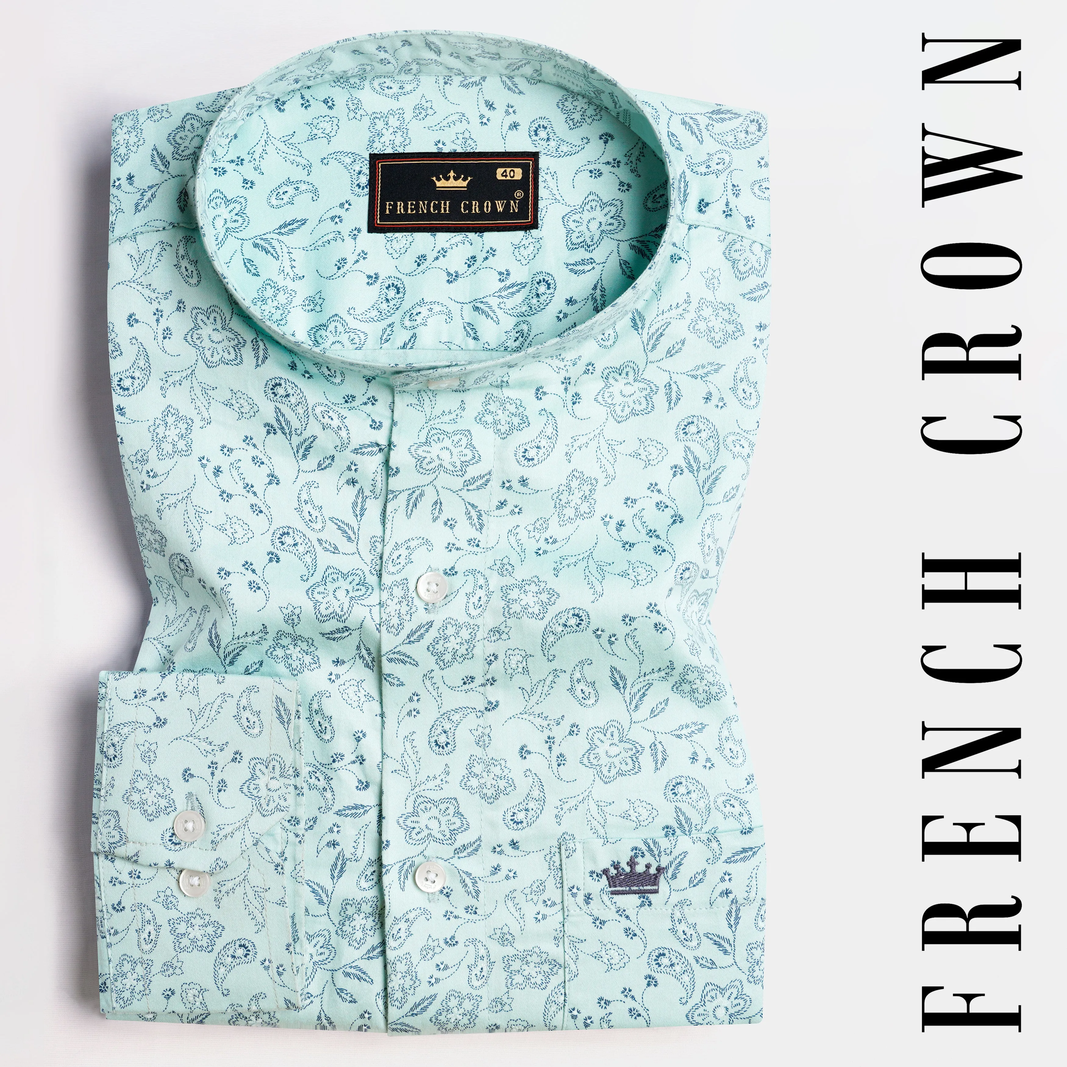 Aqua Blue Paisley Printed Subtle Sheen Super Soft Premium Cotton Shirt