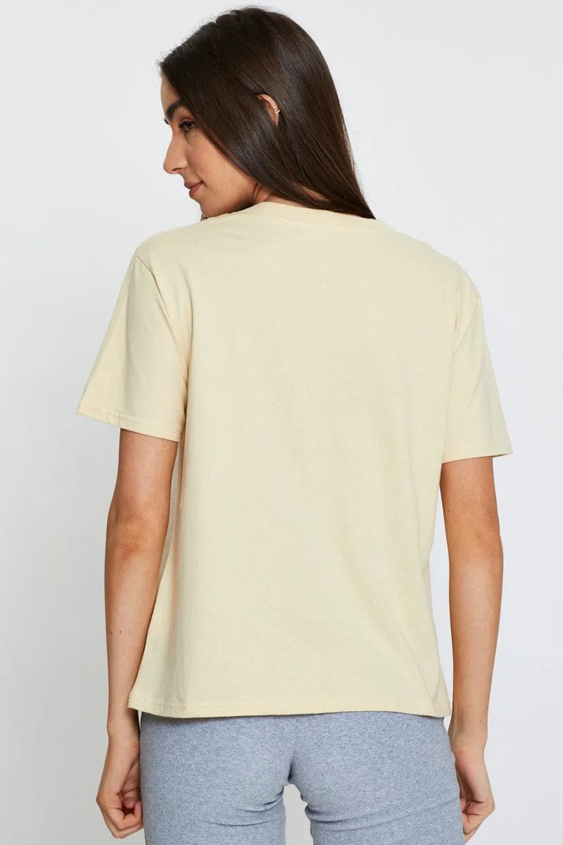 Beige Graphic T Shirt Short Sleeve