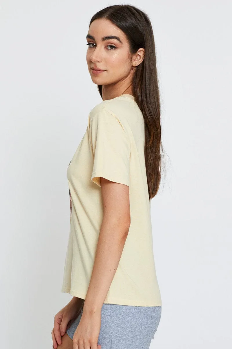 Beige Graphic T Shirt Short Sleeve