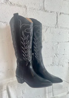 Black Inlay Vegan Cowboy Boots