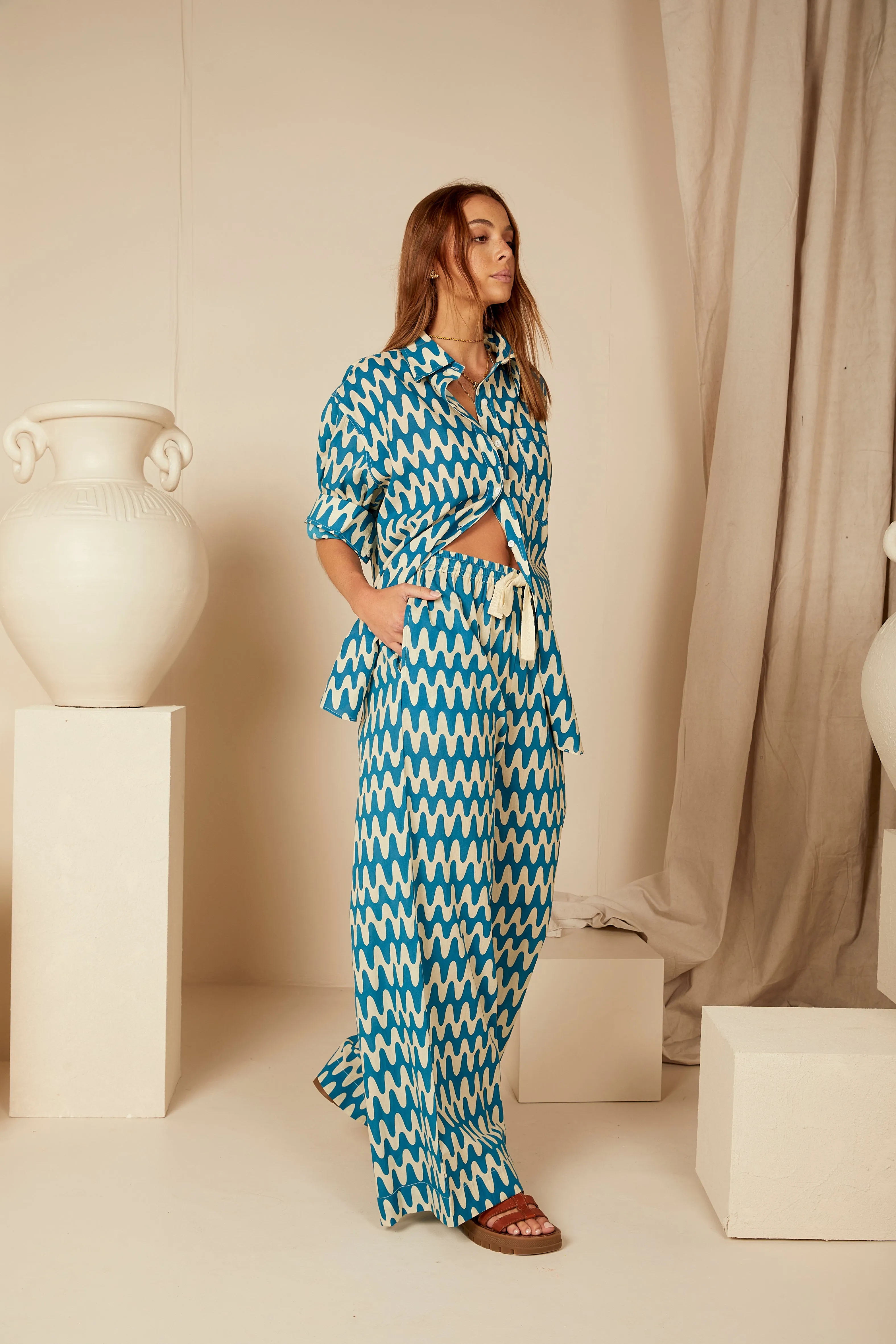 Bohemian Traders | Blue Wave Drawstring Elastic Pant