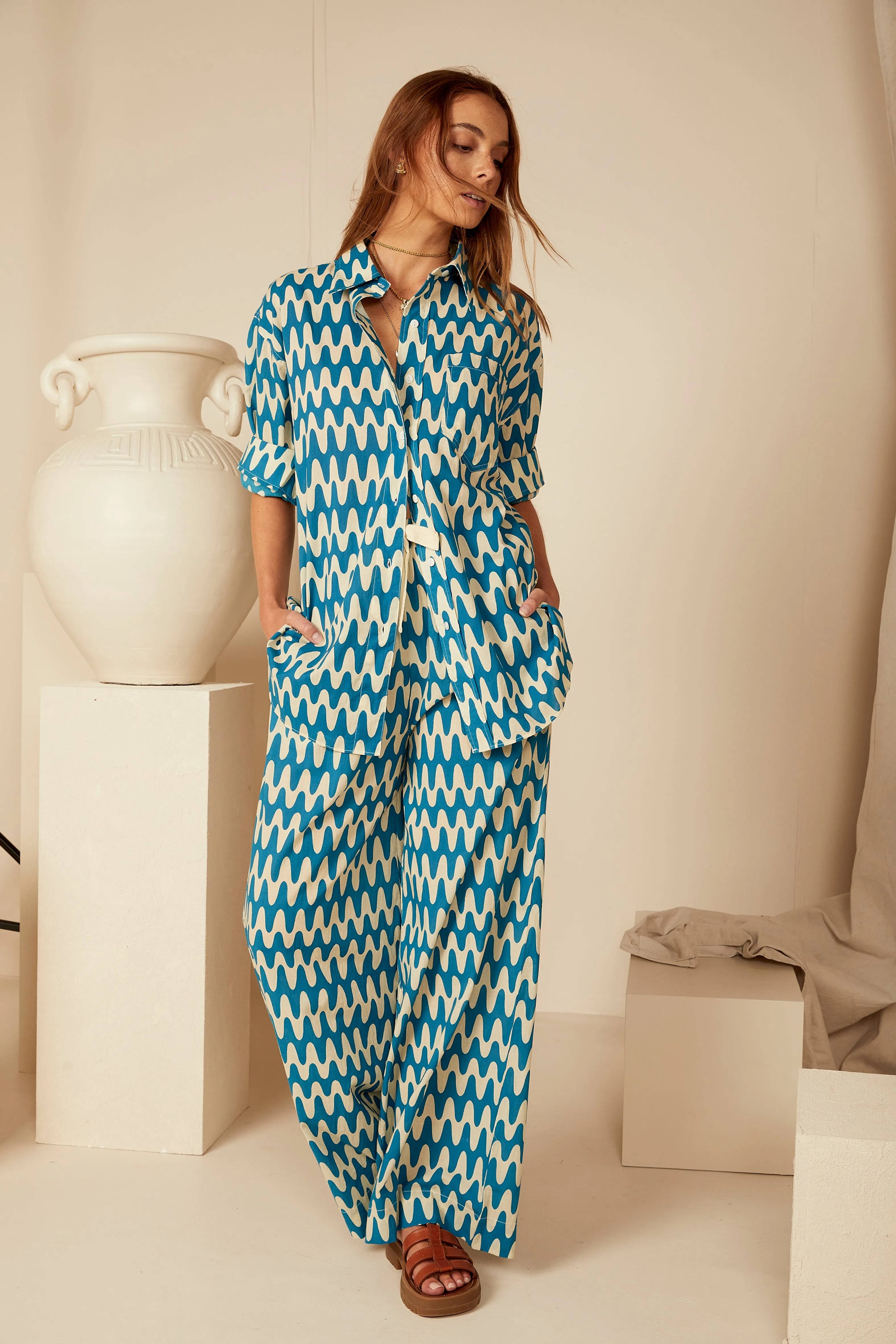 Bohemian Traders | Blue Wave Drawstring Elastic Pant