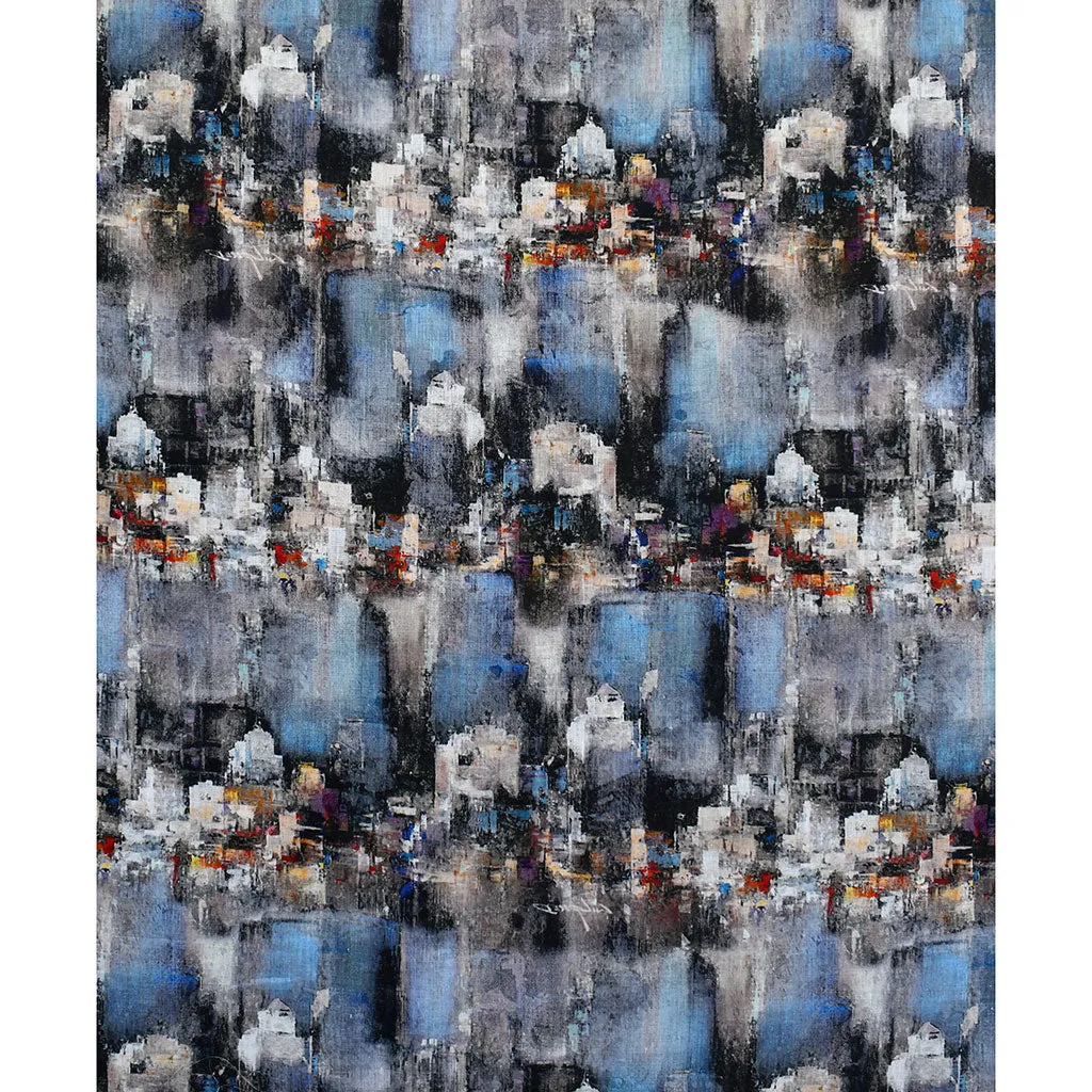 Brushstroke Cityscape Digital Print Ramie Shirting Charcoal