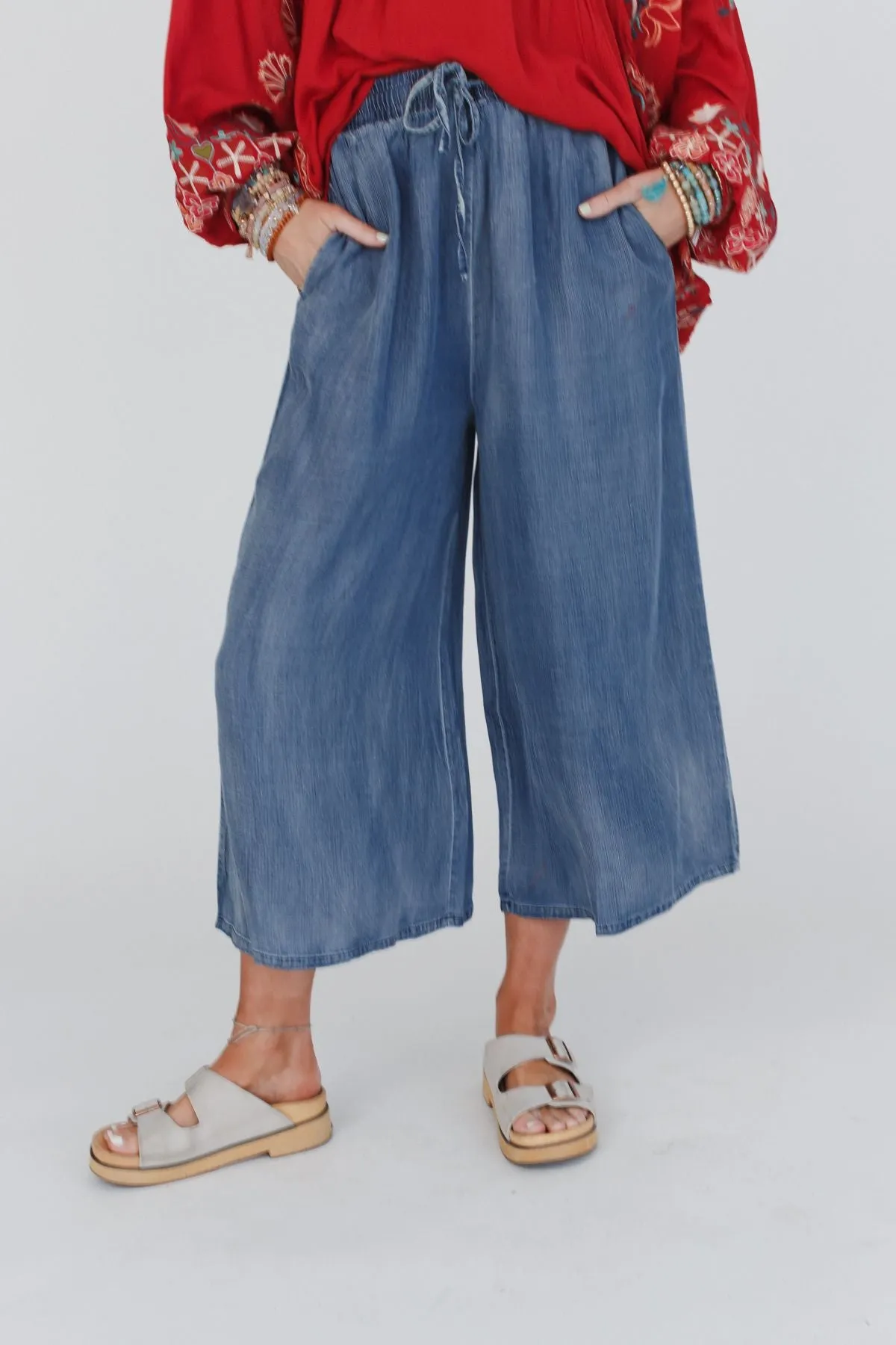 Calla Wide Leg Cropped Denim Pant - Dark Denim