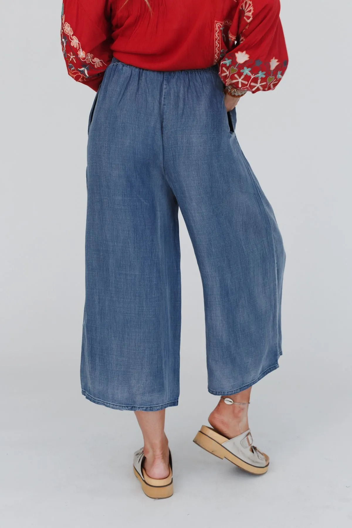 Calla Wide Leg Cropped Denim Pant - Dark Denim