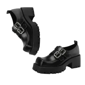 Casual Minimal Goth  Chunky Black Spring Shoes