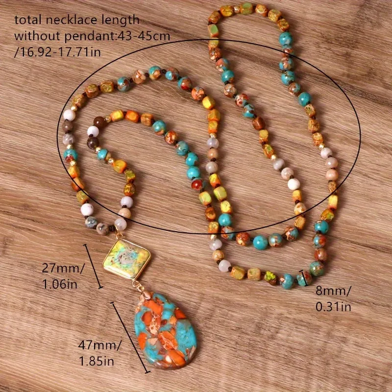 Classic Natural Stone Beads Beaded Necklace With Semi Precious Pendant Decor, Bohemian Style Meditation Yoga Necklace Anniversary Jewelry