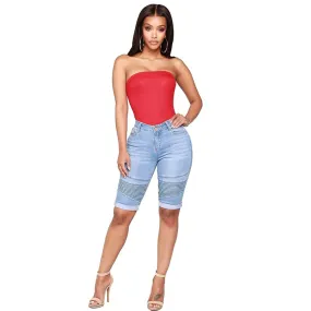 Elastic Knee Length Stretch Jean Shorts