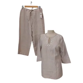 Elementz Beige Linen Embroidered Tunic Set | Brand New |