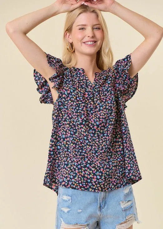 FINAL SALE - Mixed Print Ruffle Sleeve Tops - 2 Colors!