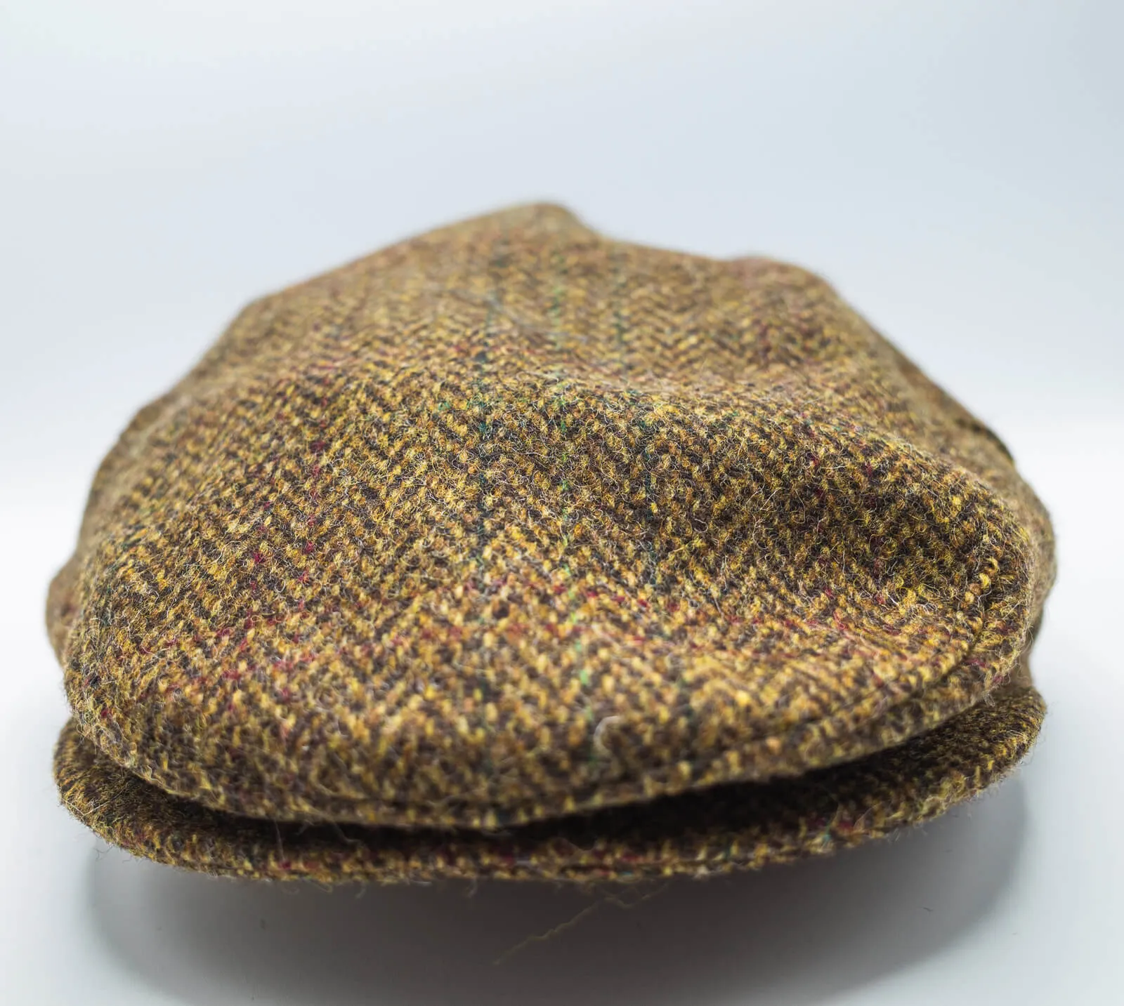 Herringbone Tweed Check Driving Cap - Camel