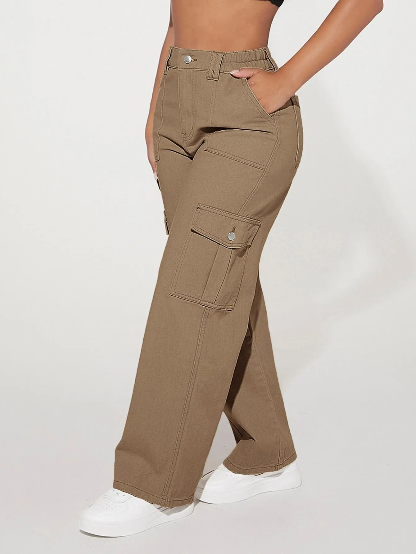 High Waist Flap Pocket Cargo Jeans