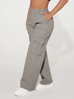 High Waist Flap Pocket Cargo Jeans