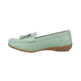 Ladies Leather Slip on Mint Green Shoes Nautical Flat Jo & Joe