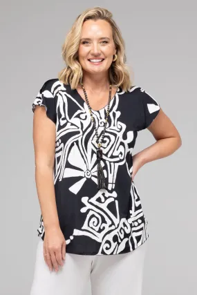 Maori Print Short Sleeve Jersey Top