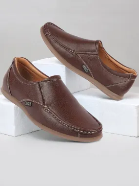 Men Brown Side Stitched Casual Comfort Slip On Loafer Shoes