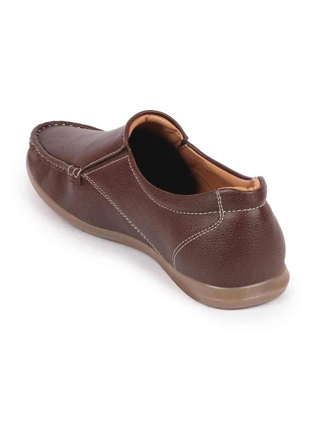 Men Brown Side Stitched Casual Comfort Slip On Loafer Shoes