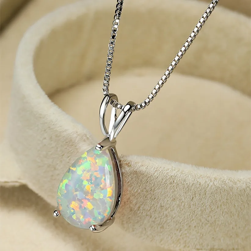 Minimalist Water Drop Opal Three Claw Pendant Necklace Suitable For Any Occasion Ladies Clavicle Chain Party Luxury Jewelry