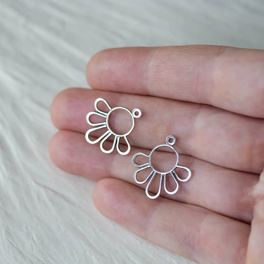 Modern Minimal Silver Petals Ear Jackets, Front And Back Earring Sets