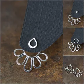 Modern Minimal Silver Petals Ear Jackets, Front And Back Earring Sets