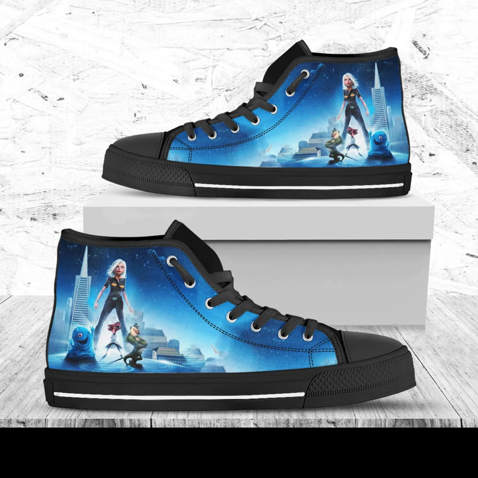 Monster Aliens Custom Shoes, Custom Movie Shoes, Movie Hightops, Disney Cartoon, Disney Movie Shoes, Monster Aliens Shoes