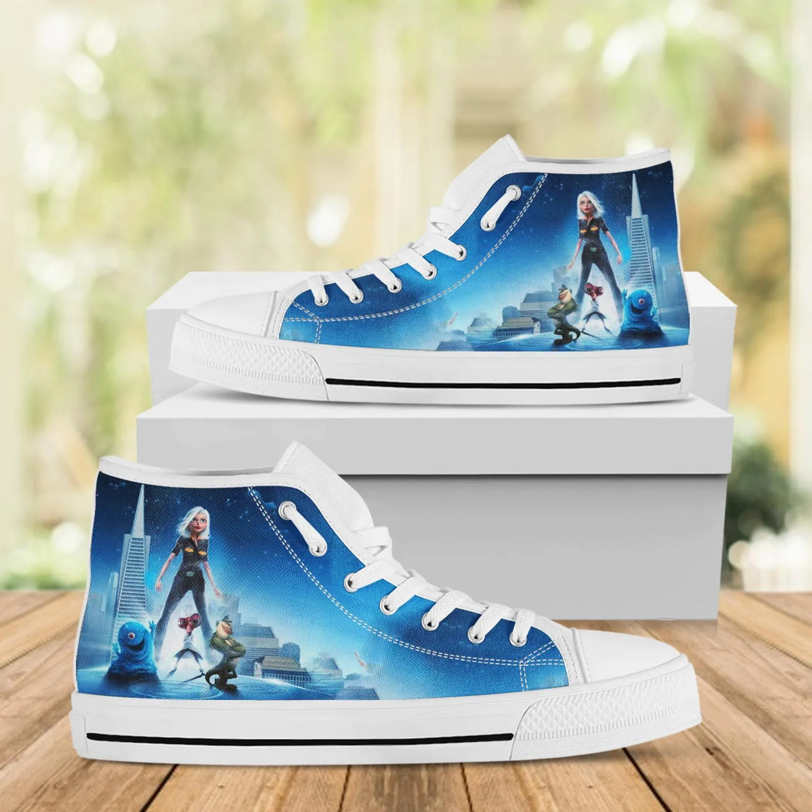 Monster Aliens Custom Shoes, Custom Movie Shoes, Movie Hightops, Disney Cartoon, Disney Movie Shoes, Monster Aliens Shoes