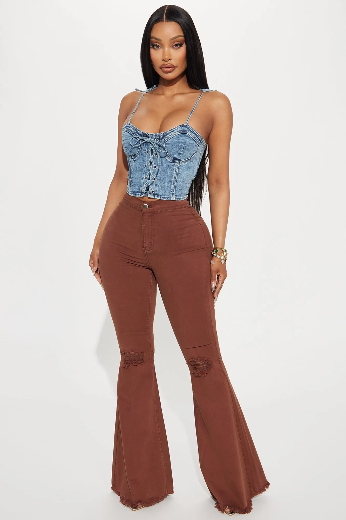 Mystery Solved Extreme Bell Bottom Jeans - Brown