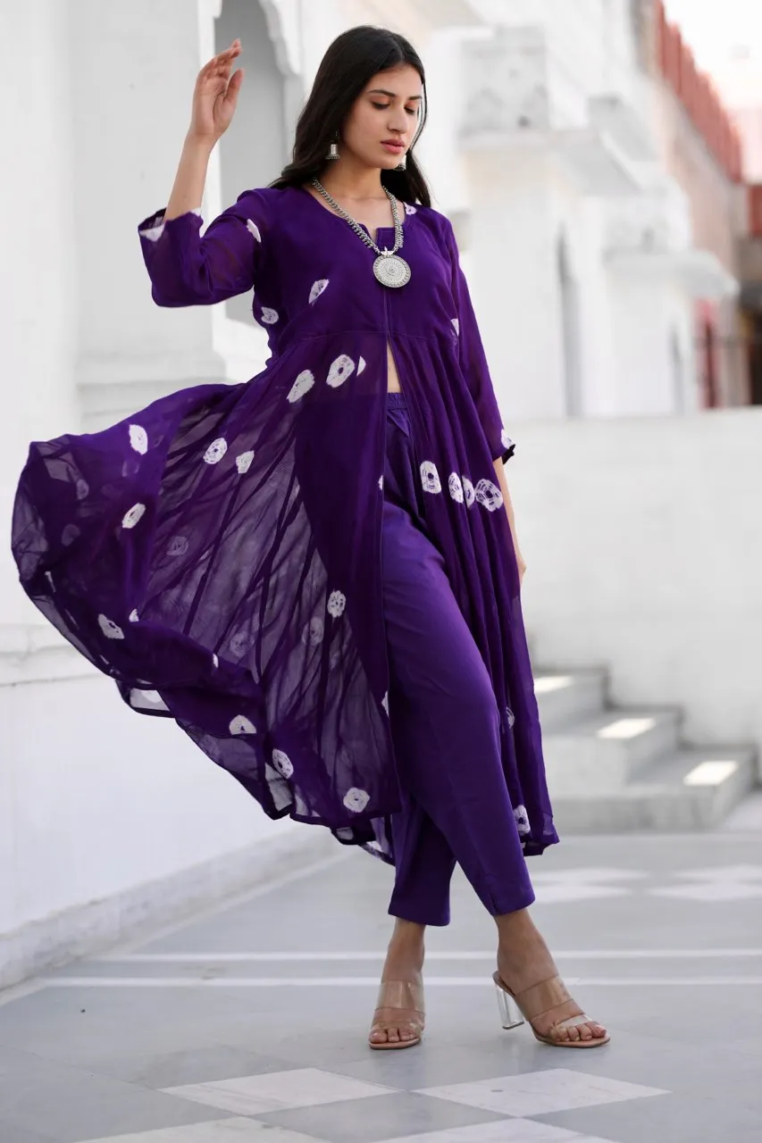 Sabita purple bhandhej anarkali set