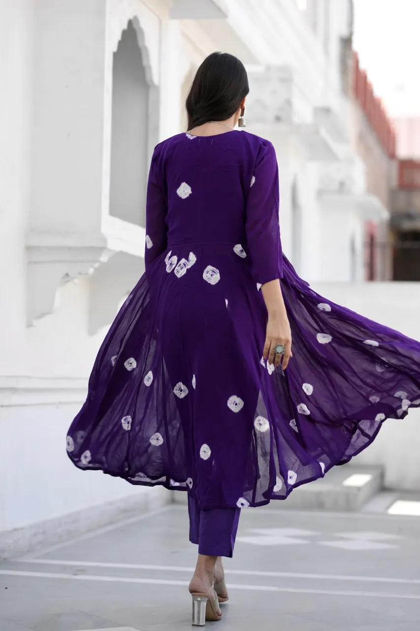 Sabita purple bhandhej anarkali set