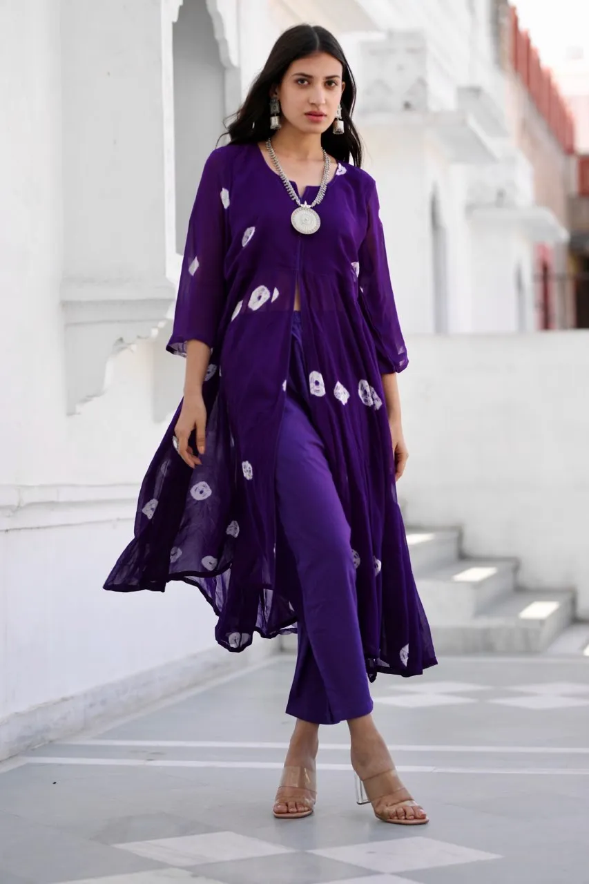 Sabita purple bhandhej anarkali set