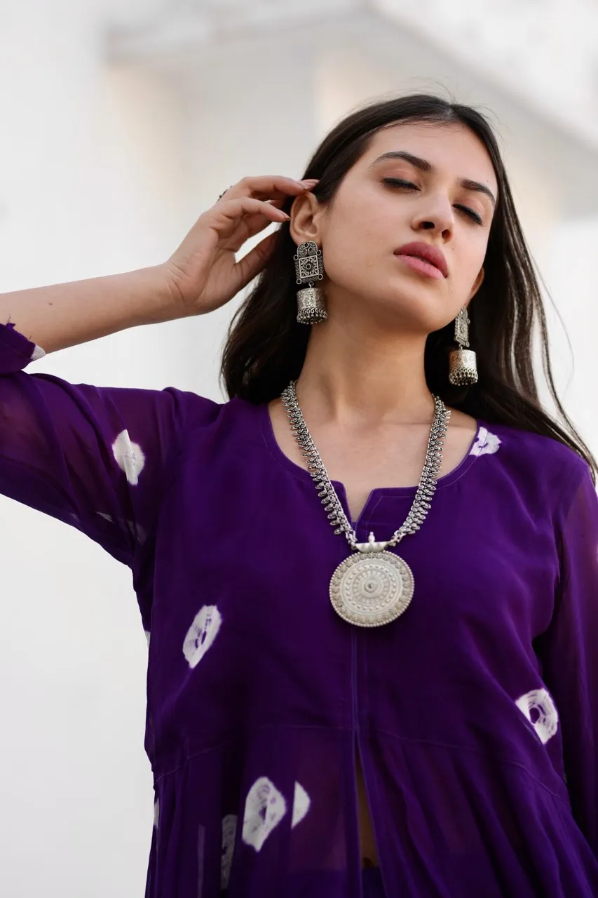 Sabita purple bhandhej anarkali set