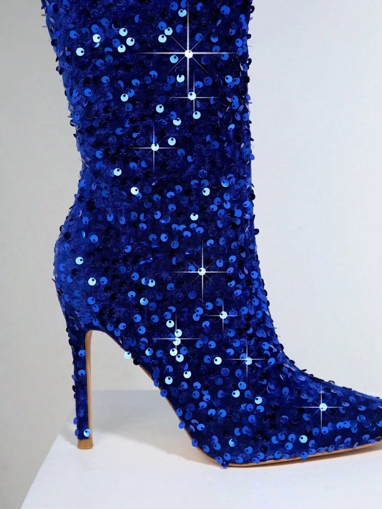 Sequin Overlay Knee High Boots