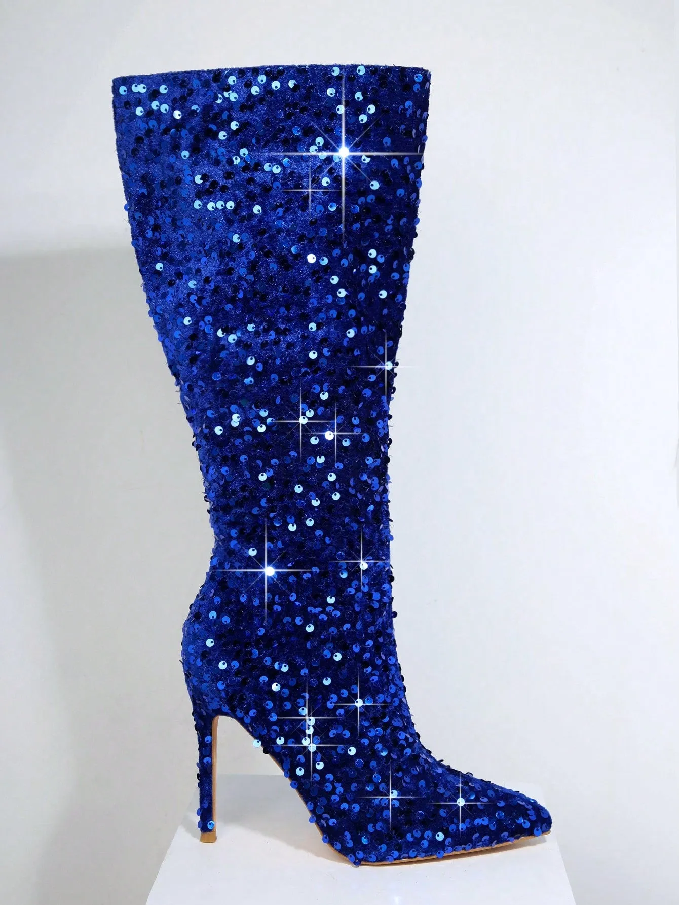 Sequin Overlay Knee High Boots