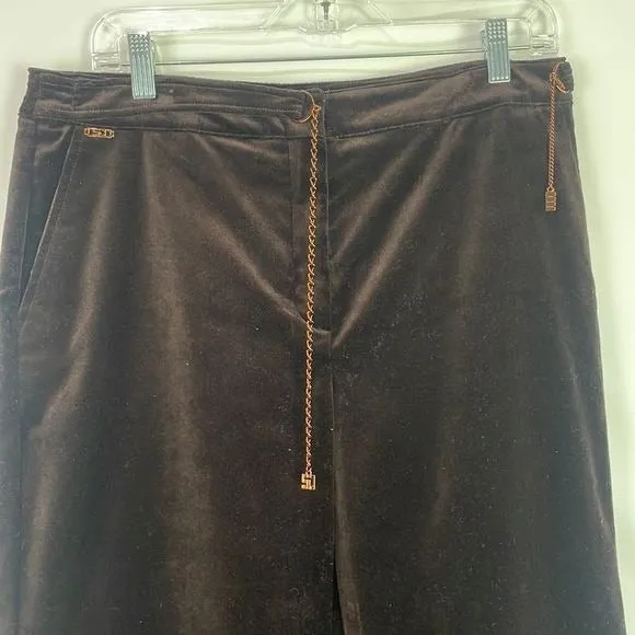 StJohnBrown Velvet Slacks With Copper Chain Belt