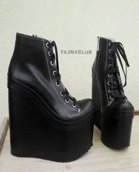 Super High Heel Black Sneaker Wedges