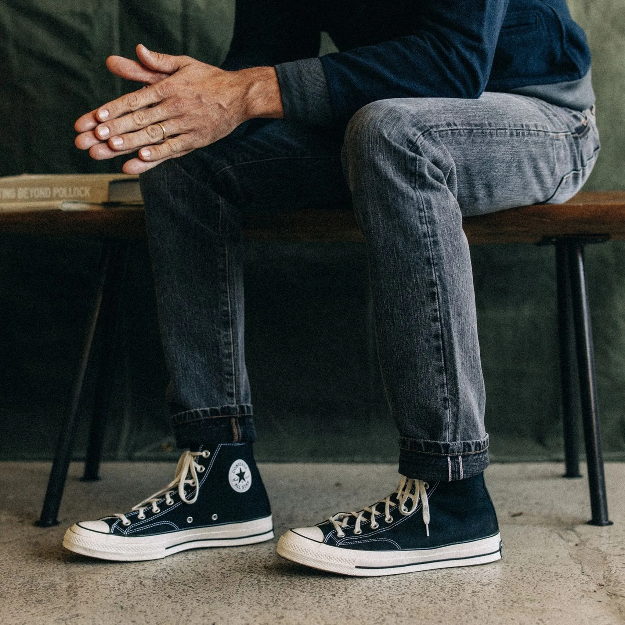 The Slim Jean in Black 1-Year Wash Selvage Denim